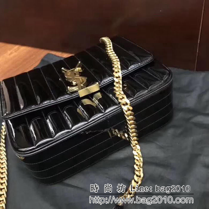 YSL聖羅蘭 新款 LARGE VICKY BAG 黑色漆皮小牛皮鏈條包 532595 YAS1062